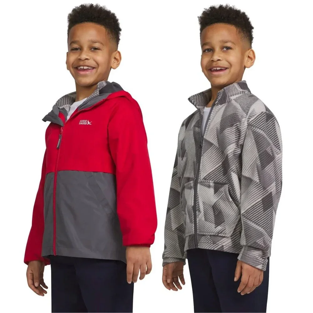 RED- Eddie Bauer Youth 3-in-1 Jacket : Inner Fleece‎ Liner Water Resistant
